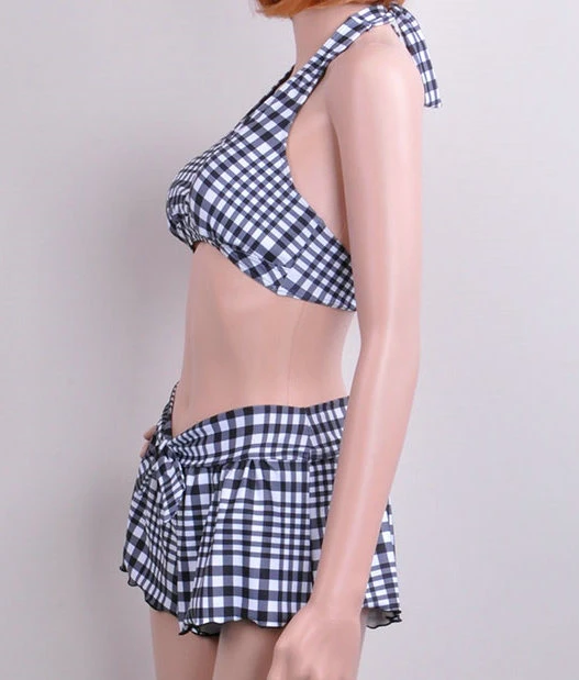 Plaid Halter Bikini With Skort Bottom suppliers